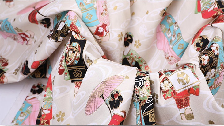 Tissu en coton et élasthanne à motif geisha : matériel de couture pour kimono