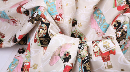 Tissu en coton et élasthanne à motif geisha : matériel de couture pour kimono