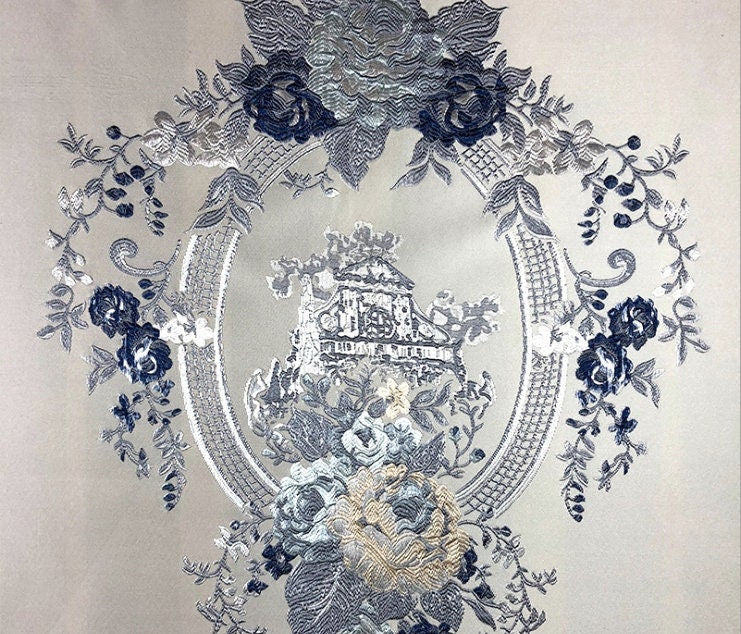 Metallic Damask Satin Fabric: 3D Texture Jacquard, 56"W Palace Style