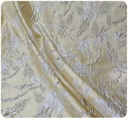 Yellow 3D Embossed Floral Jacquard Metallic Gold Luxury Fabric ��� Textured Brocade for Dress, Home Decor & Craf"Wide