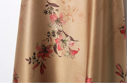 Lily Print Silk Satin Fabric: Gambiered Canton Gauze, 59" Wide