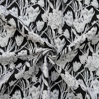Elegant Black & White Floral Jacquard Quilting Fabric ��� Upholstery, Furniture, Bags, Sofa, DIY Sewing, Home Dec"Wide