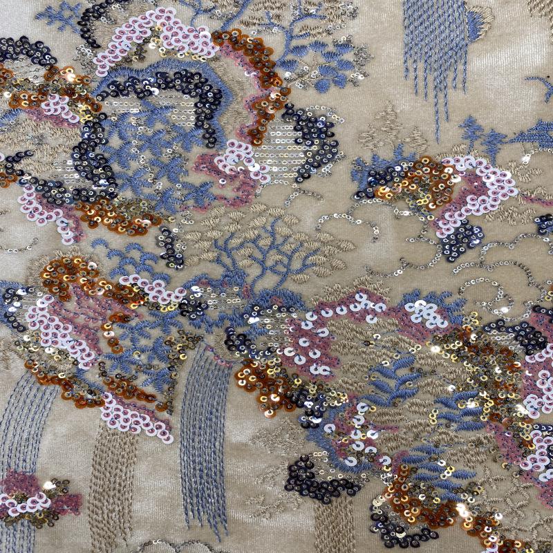 Embroidered Velvet Fabric ��" Wide Plush Material for Sewing & Upholstery