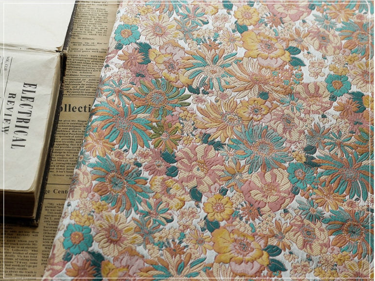 Floral Jacquard Fabric: 3D Flower Designer Fabric, 55" Wide
