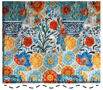 Persian Floral Cotton Fabric: Enamel Style Print, Quilting & Dressmaking, 55" Wide