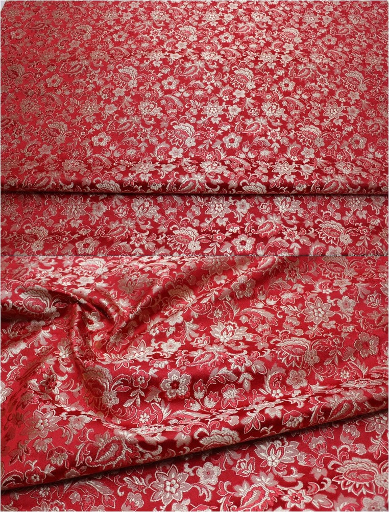 Floral Brocade Fabric: Silk Rayon Blend, Cheongsam Qipao Material (29.5" Wide)