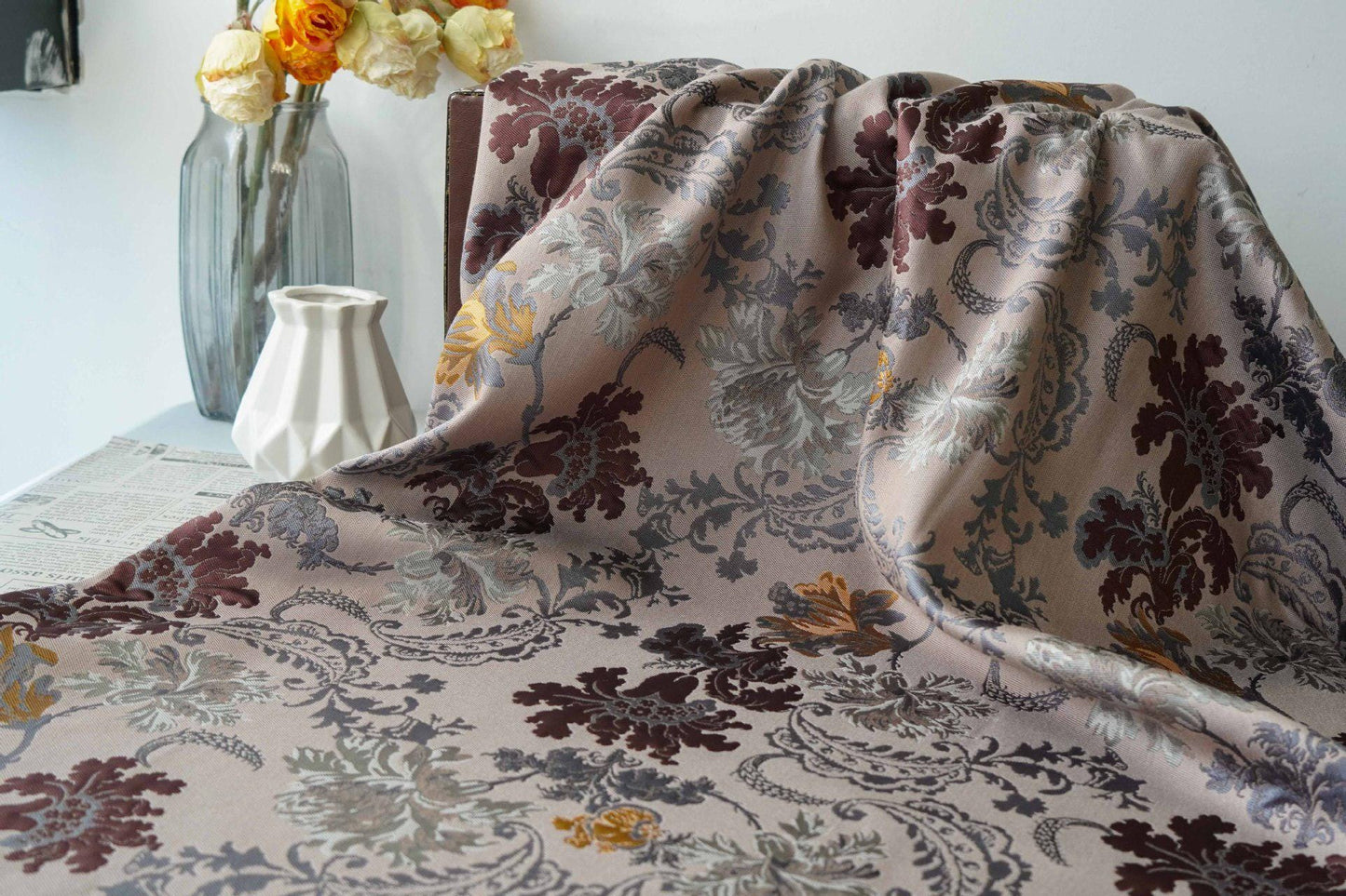 Gold Embossed Palace Jacquard Fabric: Damask Upholstery, Costume, Curtain - 59"W