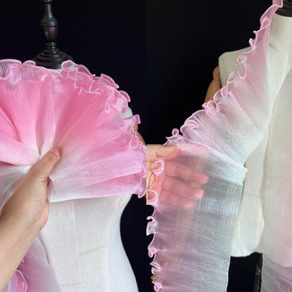 Pleated Ruffle Organza Fabric: 3D Folds, Stiff Texture, 12cm Wide