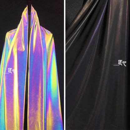 Midnight Rainbow Reflective Fabric: Colorful Gradient Elastic Material
