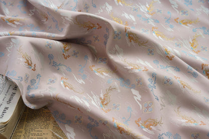 Reversible Floral Jacquard Fabric: Gold Thread Embossed Upholstery, 63"W