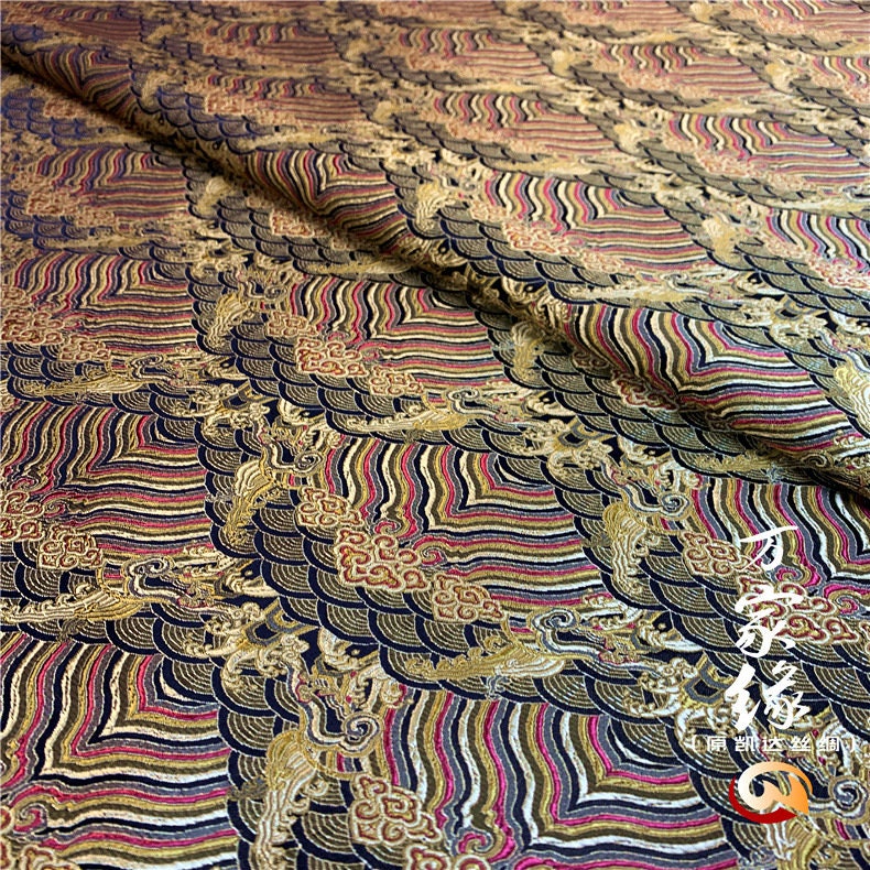 Wave Silk Brocade Fabric: Jacquard Damask, Upholstery & Costume (29.5"W)