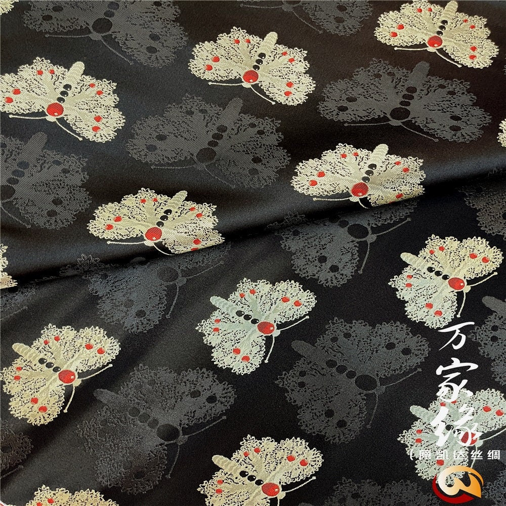 Butterfly Brocade Fabric: Natural Silk Cotton Damask (29.5"W)