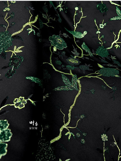 Black & Jade Green Brocade Fabric | 3D Textured Jacquard, 55" Wide