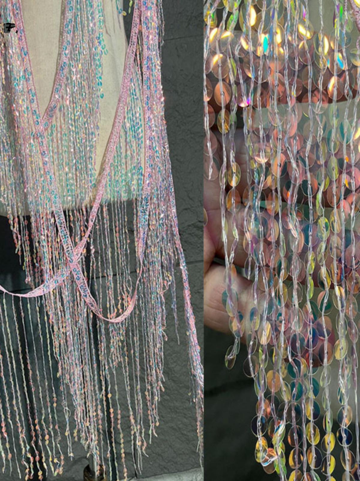 Sequined Tassel Fabric: 25cm Wide Designer Trim