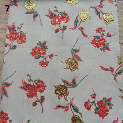 Magnolia Gold Foil Jacquard Chenille Fabric: Floral Upholstery, 56"W