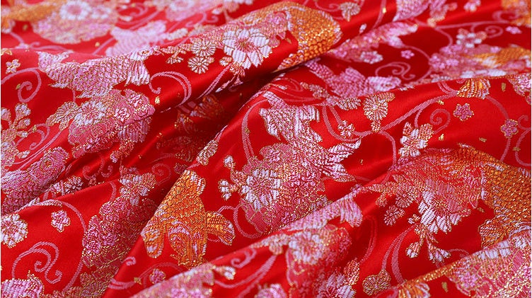 Koi Fish Brocade Fabric: 57"W Chinese Style Rayon Sewing Material