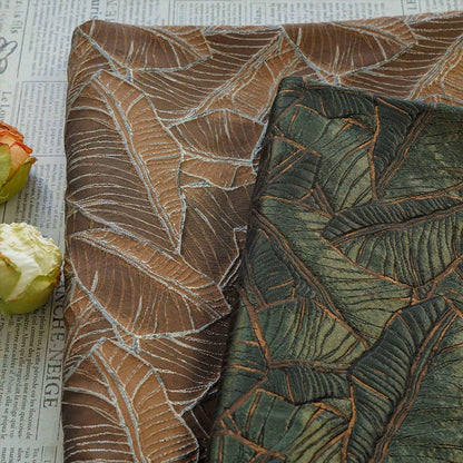 Retro Leaf Embossed Jacquard Upholstery Fabric ��� 3D Textured Material by the Ya"Wide