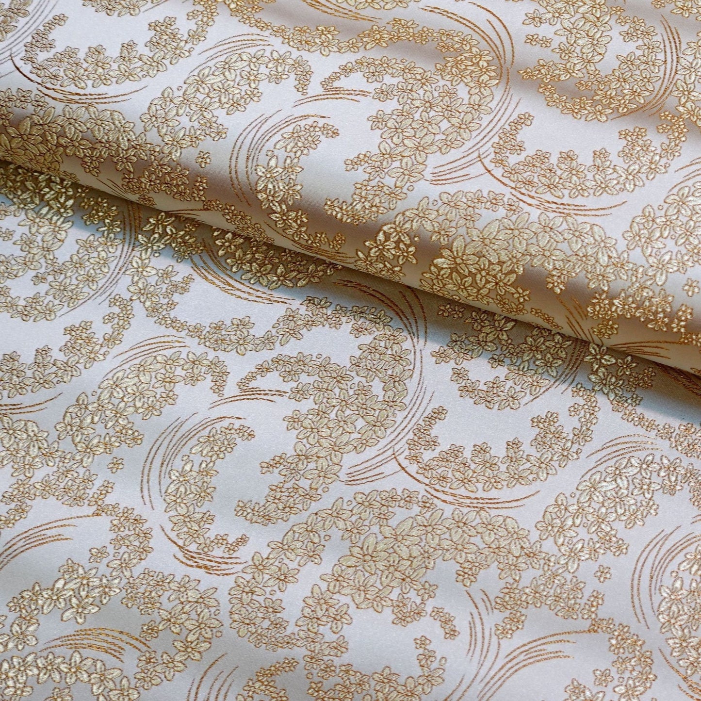 Silk Brocade Fabric: Moon Flower Design, 45" Wide - By The Meter