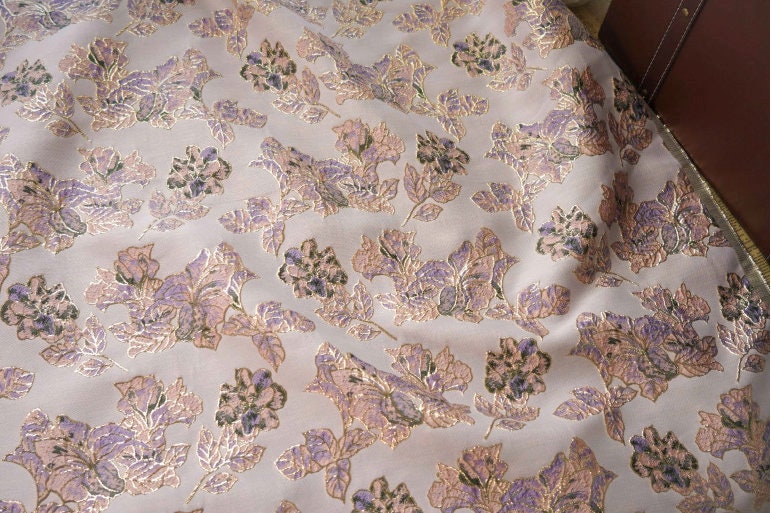 Gold Thread Floral Jacquard Fabric: 3D Cloisonne Texture, 55" Wide