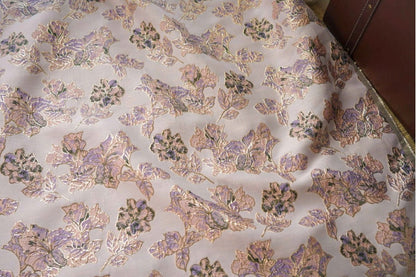 Gold Thread Floral Jacquard Fabric: 3D Cloisonne Texture, 55" Wide