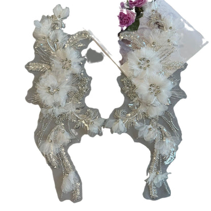 3D Floral Applique ��� Beaded Sequins Mesh Fabric, Wedding Lac