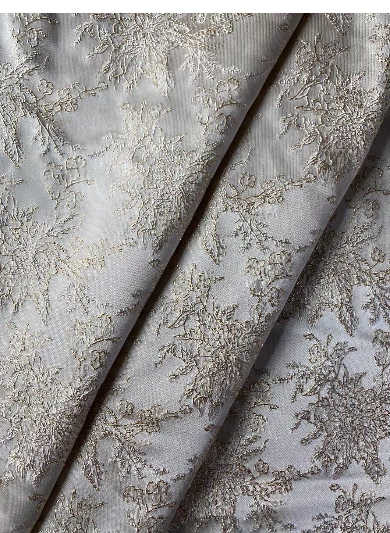 Gold Thread Damask Fabric: Retro 3D Jacquard, 57" Wide, By The Meter