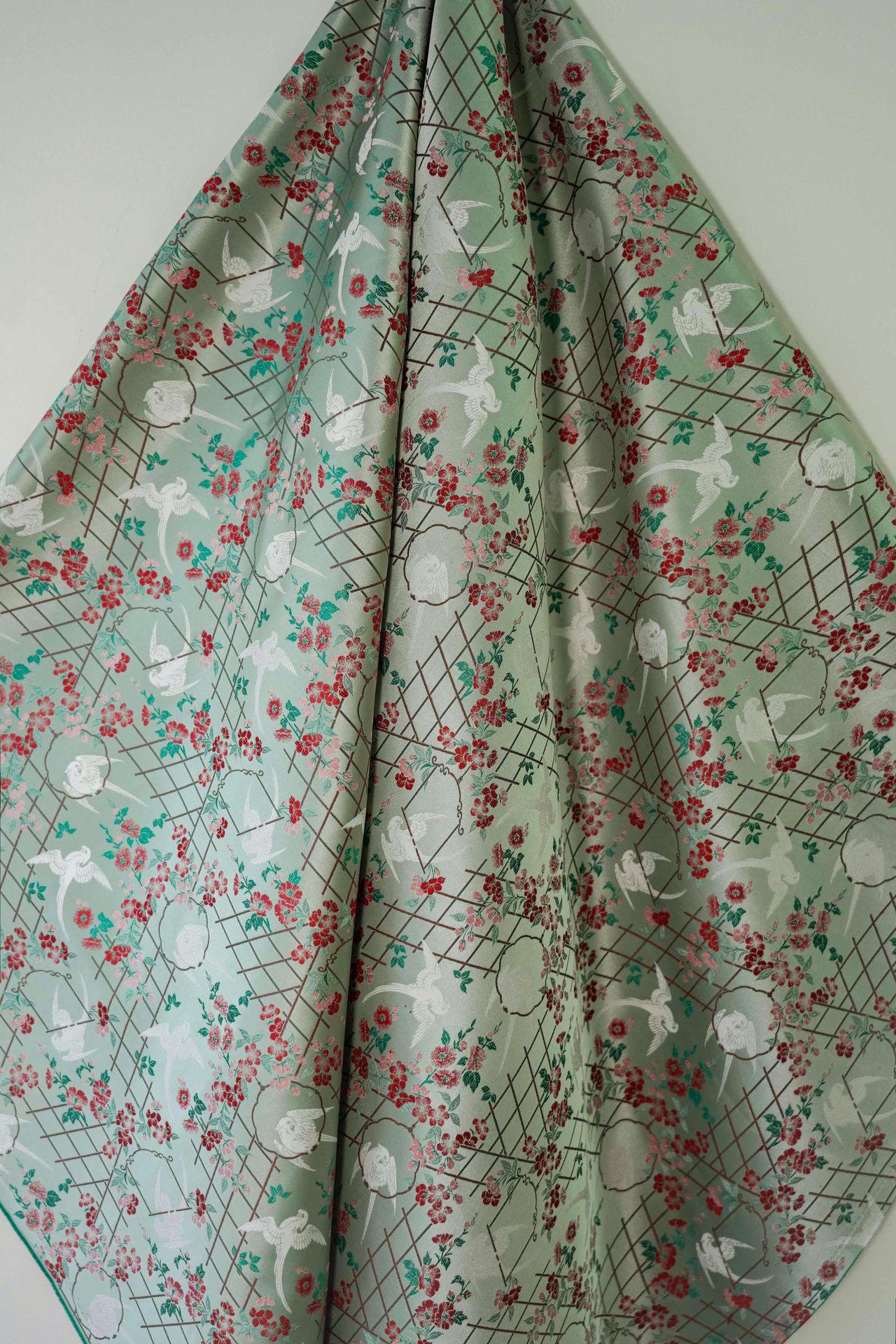Bird Flower Jacquard Fabric: Grey Woven Upholstery, Drapery, Sewing (65"W By 1 Meter)