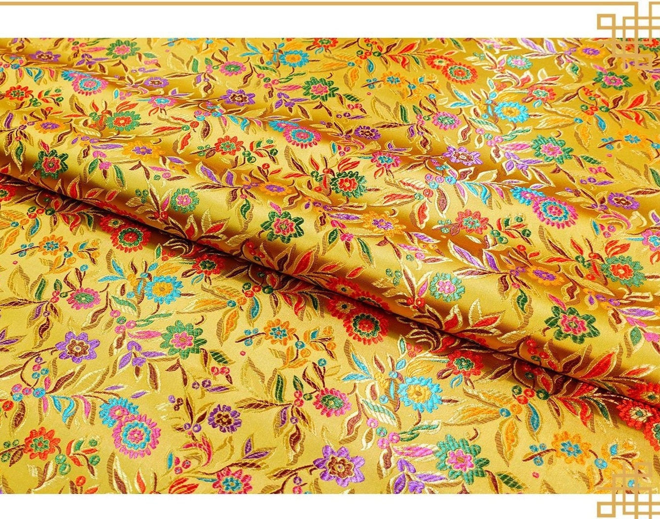 Floral Brocade Fabric: Chinese Leaf Design, 45" Wide