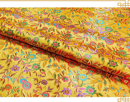 Floral Brocade Fabric: Chinese Leaf Design, 45" Wide