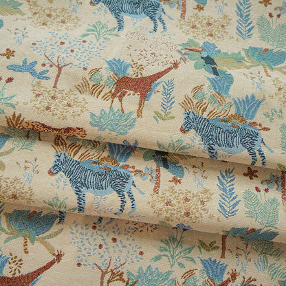 Jacquard Fabric: Zebra Giraffe Zoo Print, Upholstery Sewing Material (59"W)