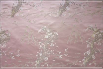 Mountain Flowers Birds Brocade Fabric: 58"W Rayon Sewing Material