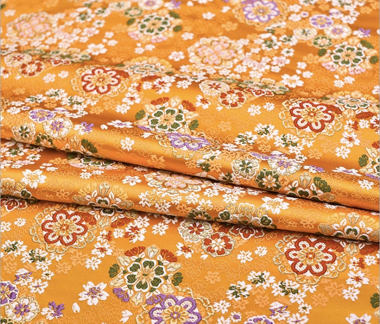 Cherry Blossom Silk Brocade Fabric: Japanese Kimono Sewing Material