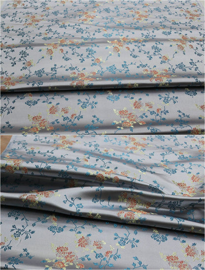 Brocart de soie damassé : Branche de pivoine, 75 cm de large - Vendu au mètre