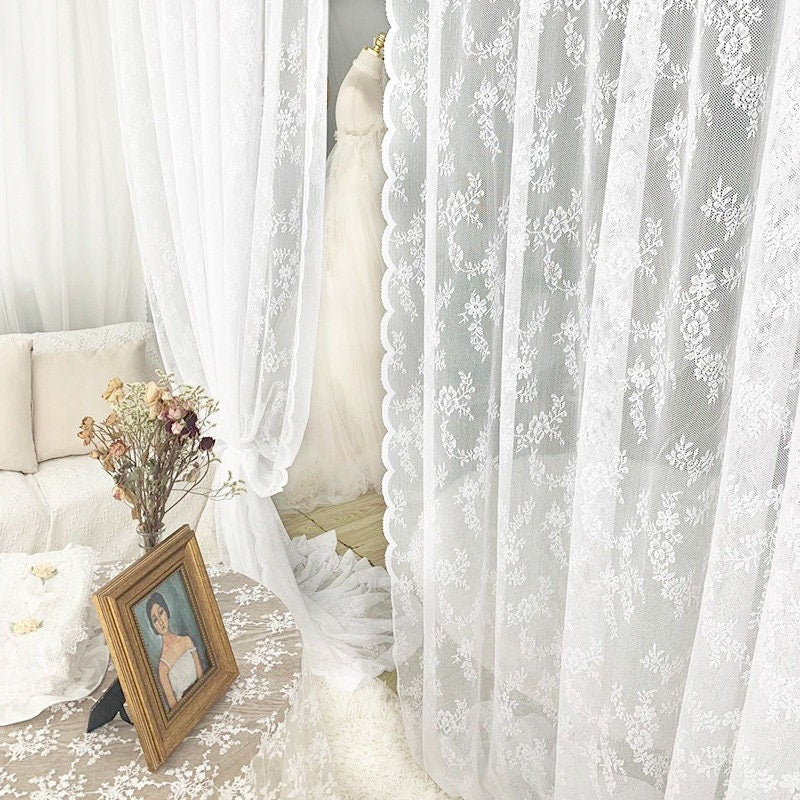 French Lace Curtain Fabric: Rose Wavy Yarn, 110" Height