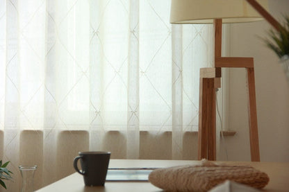 Tissu pour rideaux en lin mélangé brodé : Voile élégant et transparent, 279 cm de hauteur