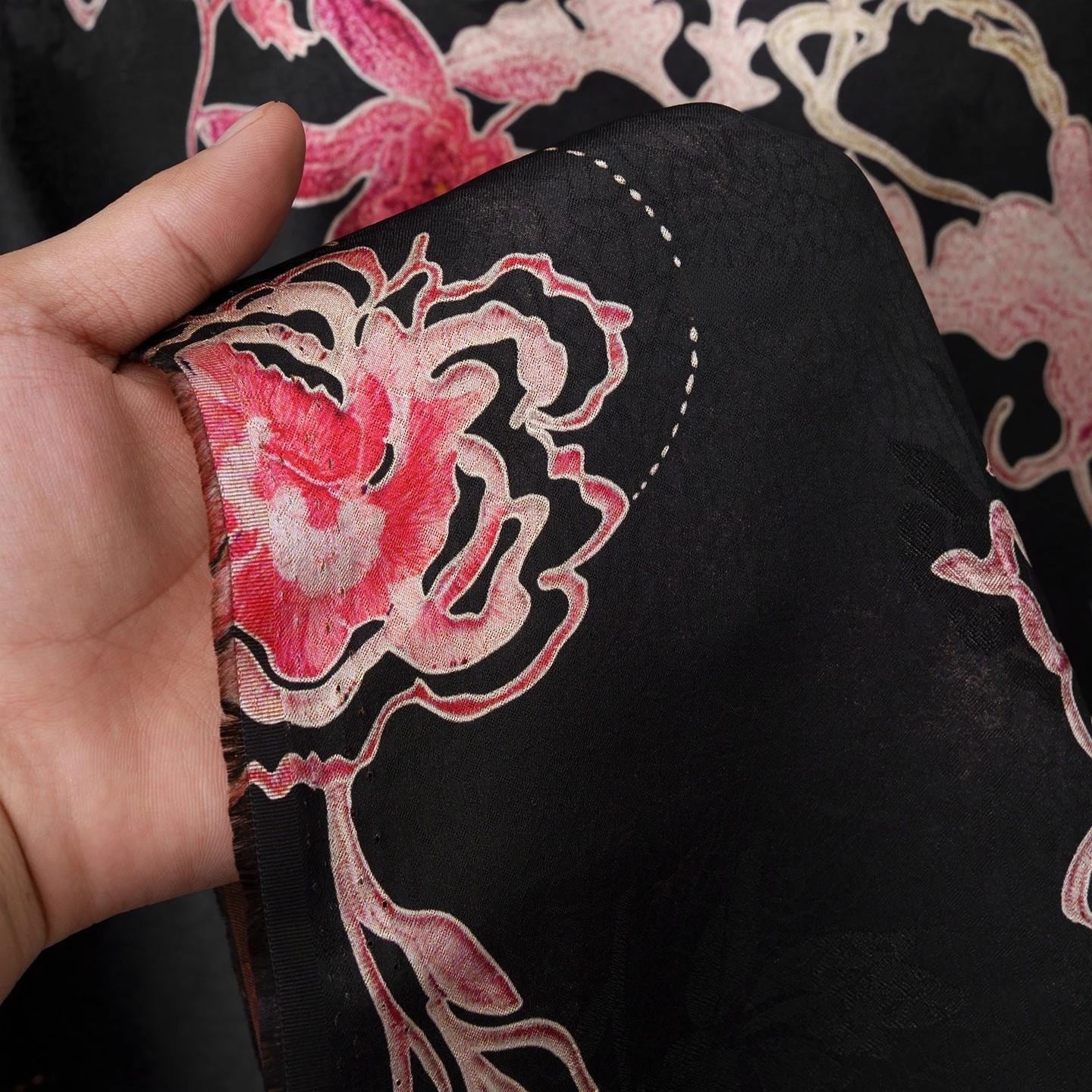 Black Butterfly Floral Xiangyun Silk Fabric ��� Smooth, Skin-Friendly Printed Sandwashed rayo