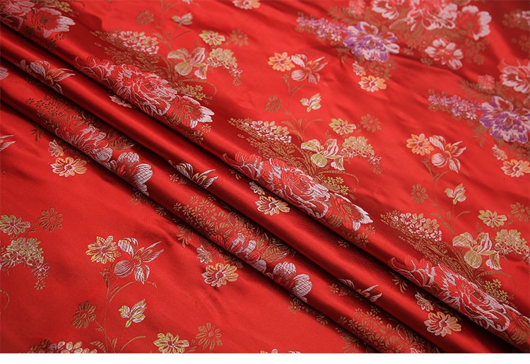 Peony Brocade Jacquard Fabric: Retro Style Rayon Dress Material
