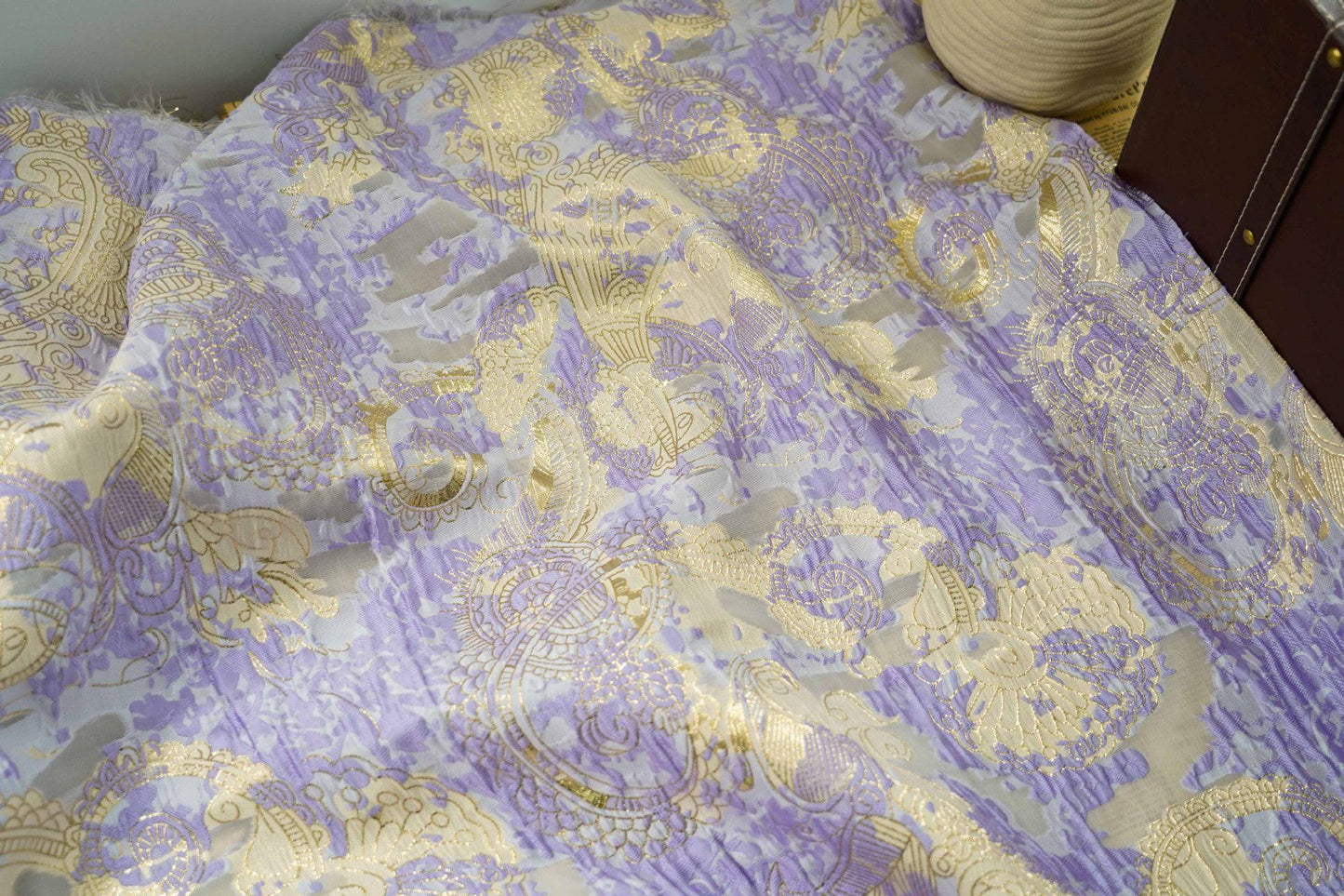 Gold Thread Jacquard Fabric: 3D Oil Painting Texture, 55" Wide