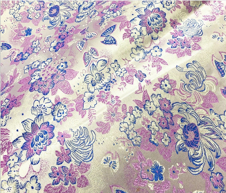 Iris Flower Silk Brocade Fabric - 35" Wide Wedding Fabric
