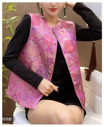 Hot Pink Floral Brocade Fabric: Gold Thread Kimono Nishijin (59"W)
