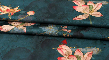 Emerald Satin Fabric: Floral Print, 59" Wide, Sewing & Upholstery