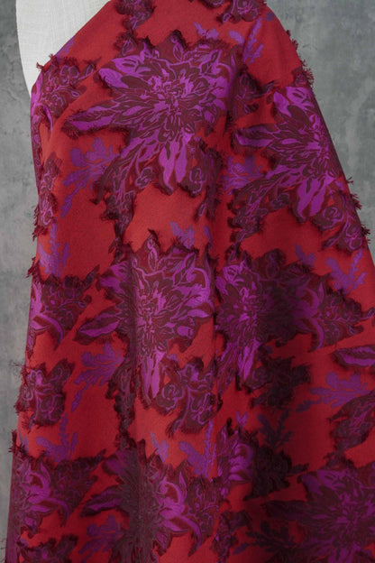Red & Purple Floral Jacquard Fabric ��� Textured Woven Materi" Wide