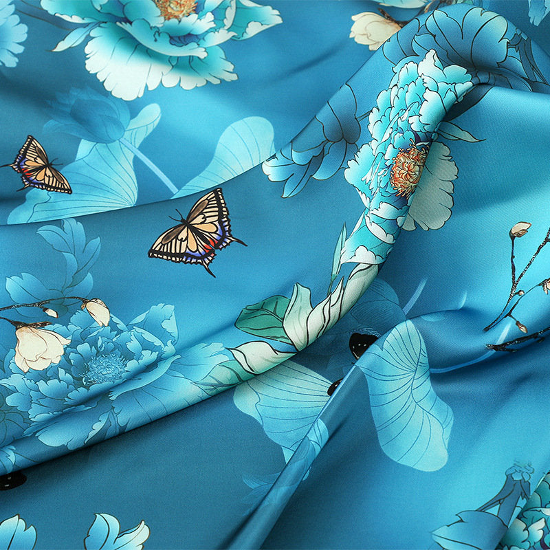 Floral Silk Damask Fabric: 59"W Digital Print Satin for Sewing