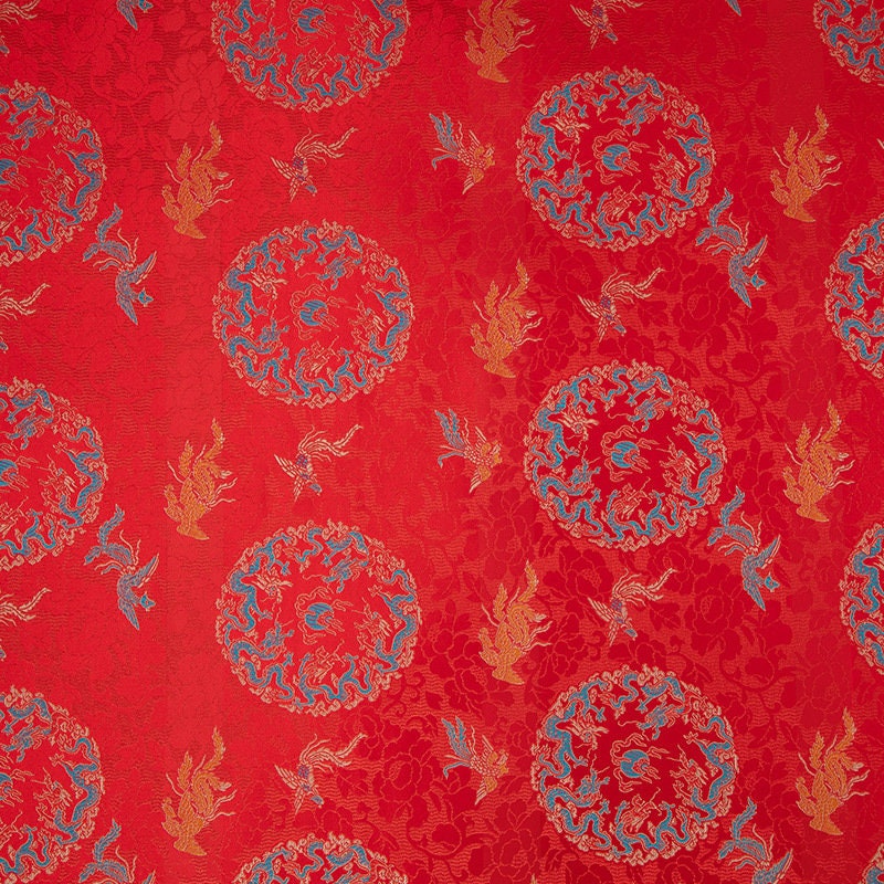 Tissu brocart Red Dragon Phoenix : mélange de rayonne de 150 cm de large