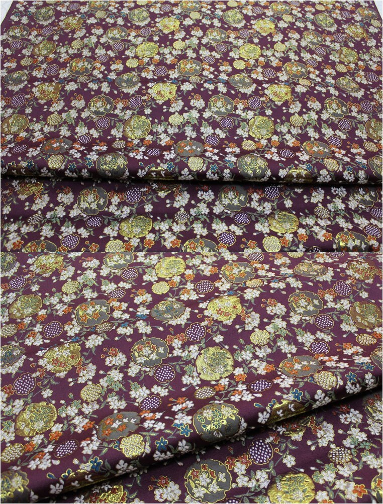 Japanese Dianthus Silk Brocade Fabric: Kimono Bowknot Sewing Material