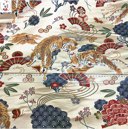 Tiger Brocade Fabric: 3D Embroidery, Zodiac Fans, 59" Wide