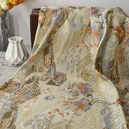 Gold Brocade Fabric ��� 'Pavilion Pagoda' Jacquard, Kimono Hanfu Materi" Wide)