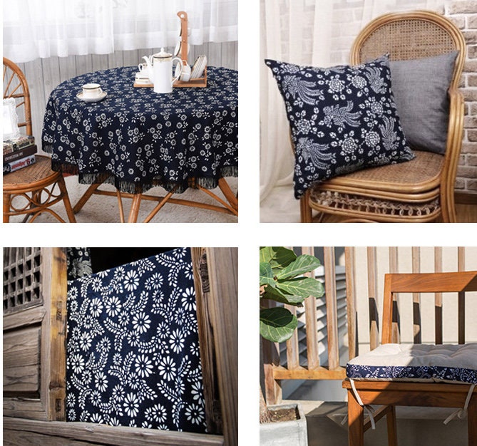 Blue Chinese Printed Cotton Fabric: Cheongsam Sewing Material