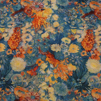 Oil Painting Style Floral Print Shiny Rayon Jacquard Fabric by the Yard, 59" Wide