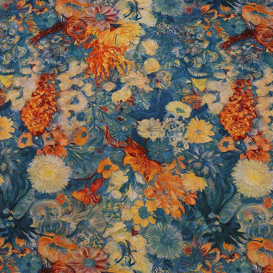 Tissu jacquard en rayonne brillante à motif floral style peinture à l'huile, vendu au mètre, largeur 150 cm